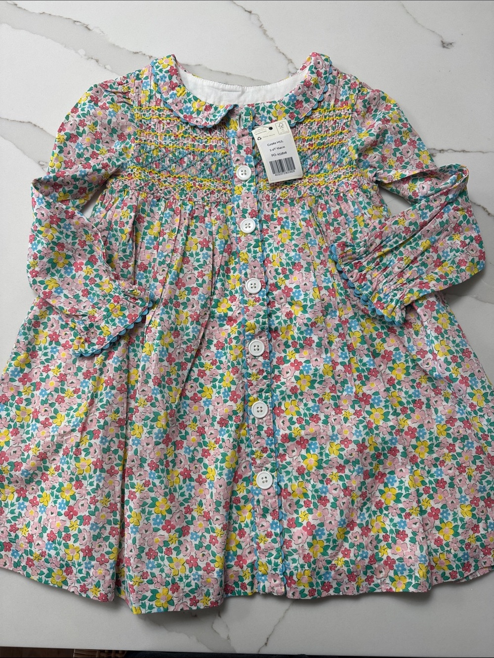 Mini Boden Pink Floral Smocked Button-Front Dress